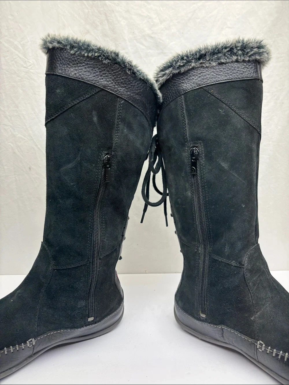 The North face Women's Black Suede Fur-Trim Winter Boots, SZ 8